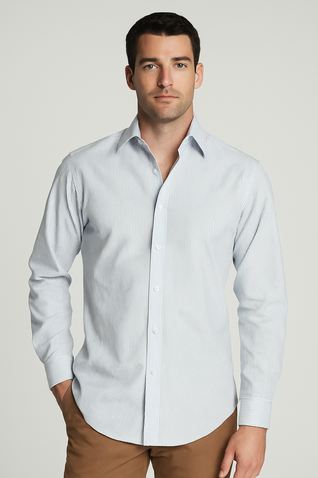 Shirt with blue verticle stripes