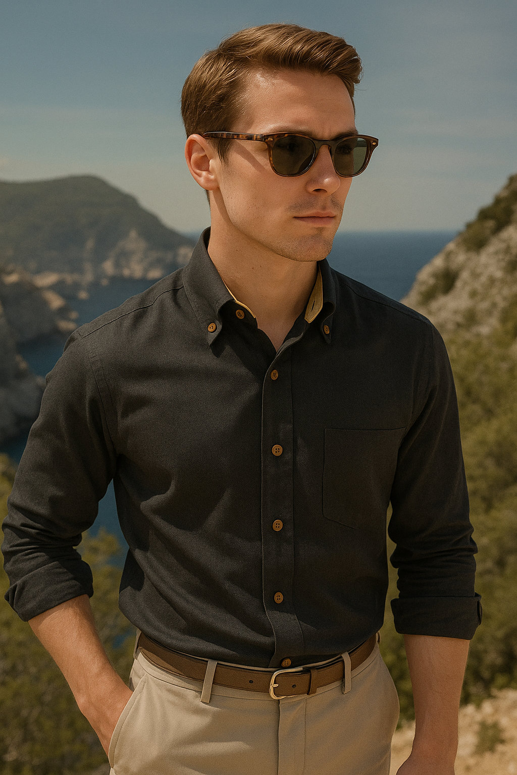 Black Regular Fit Mens Button Down Shirt