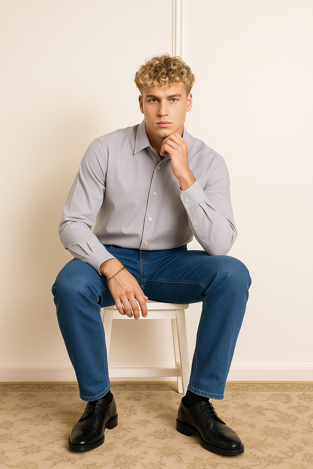 Grey Regular Fit Mens Button Down Shirt