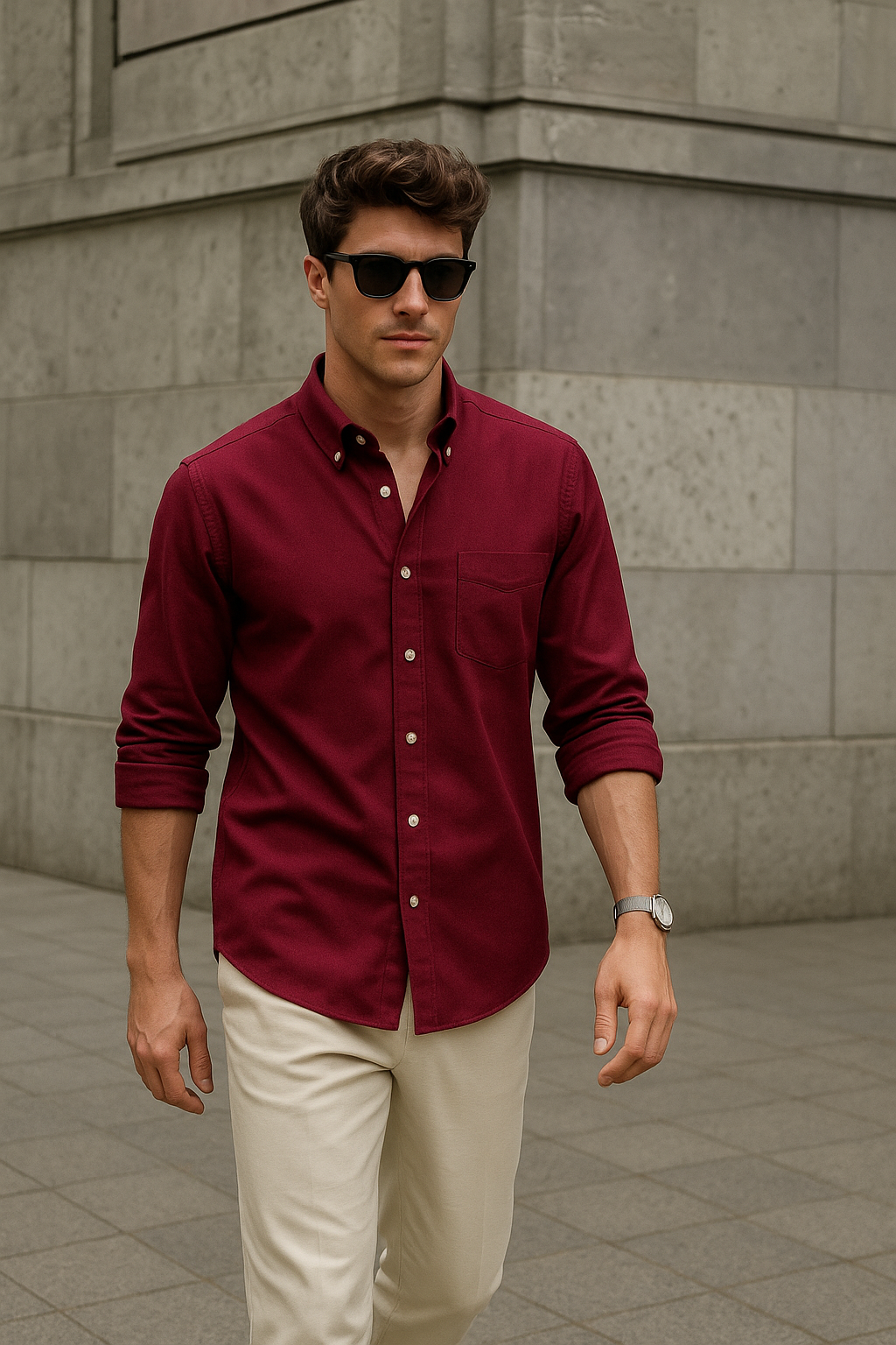 Russet Red Regular Fit Mens Button Down Shirt