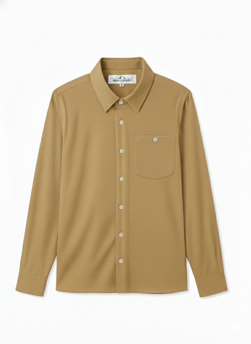 Tan Regular Fit Mens Button Down Shirt