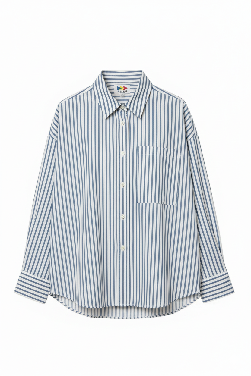 White Blue Stripe Regular Fit Womens Button Down Shirt