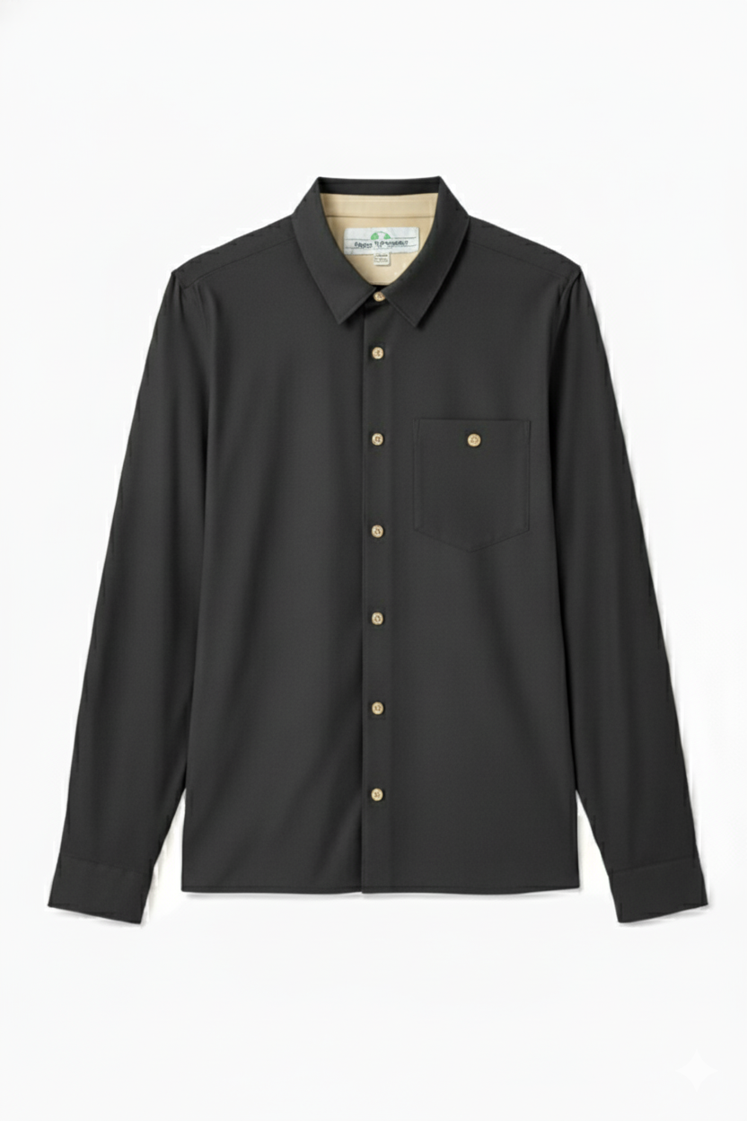 Black Regular Fit Mens Button Down Shirt