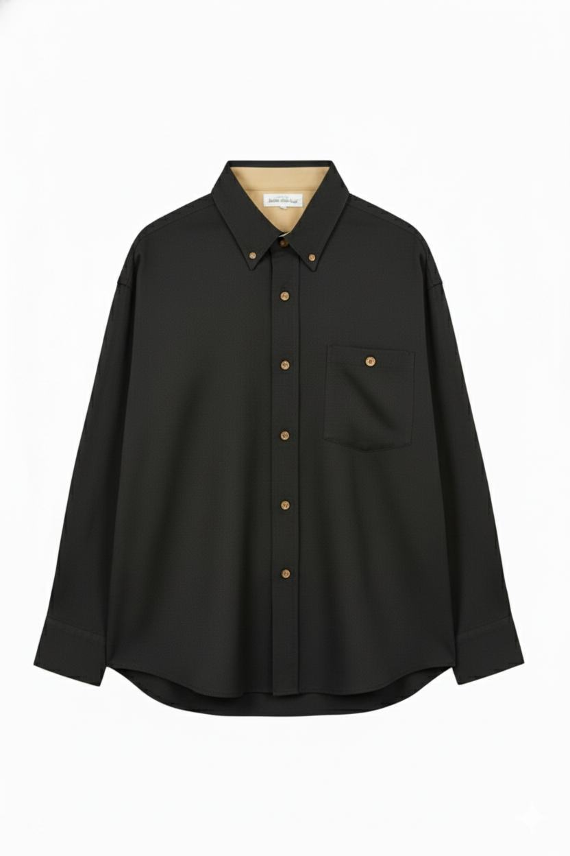 Black Regular Fit Womens Button Down Shirt