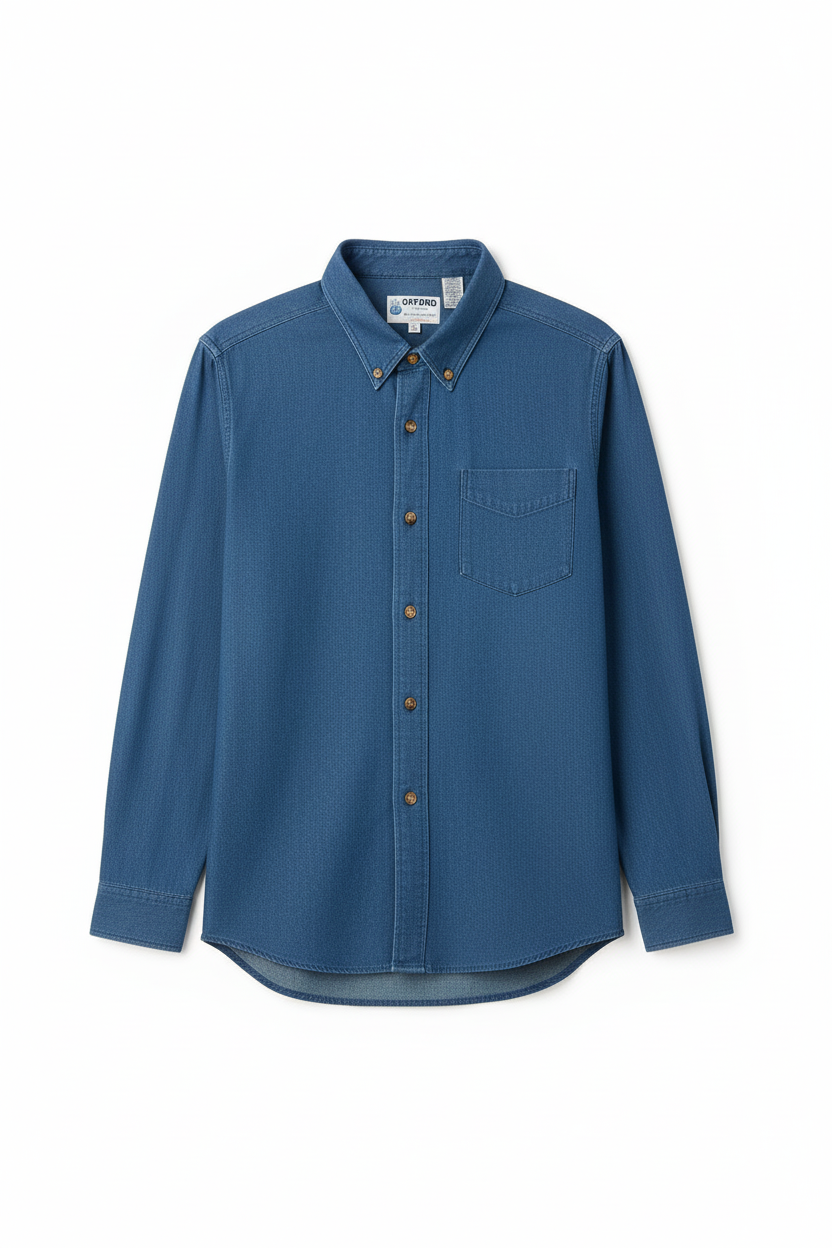 Blue Indigo (Denim) Regular Fit Mens Button Down Shirt