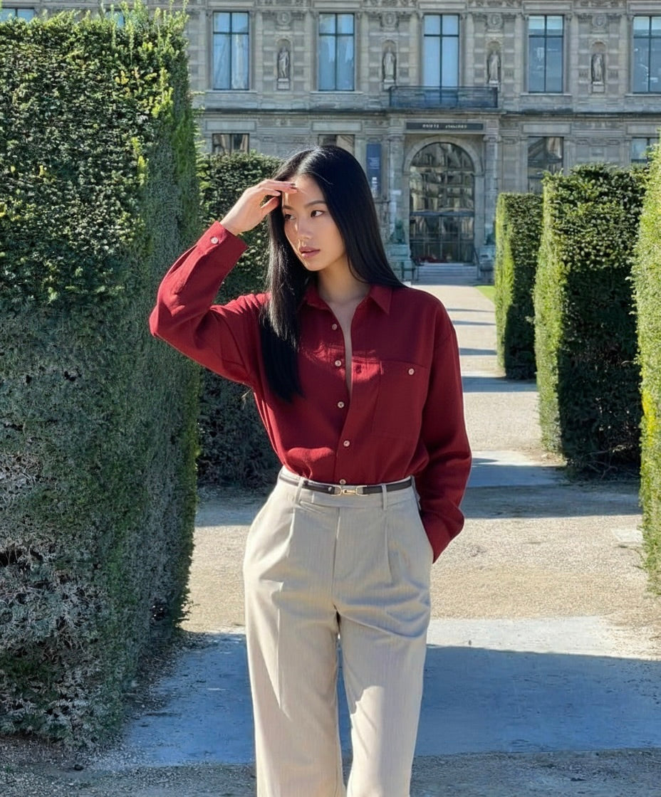 Russet Red Regular Fit Womens Button Down Shirt