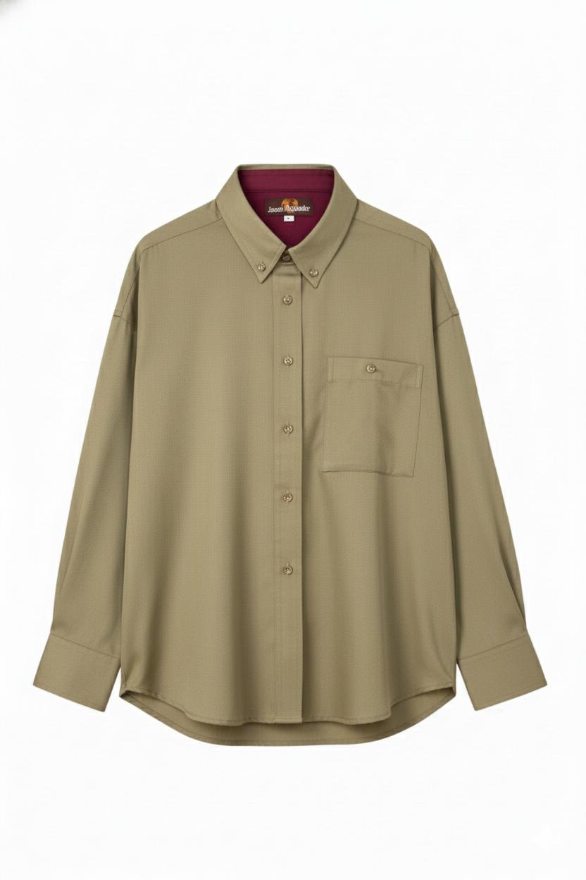 Khaki Regular Fit Womens Button Down Shirt