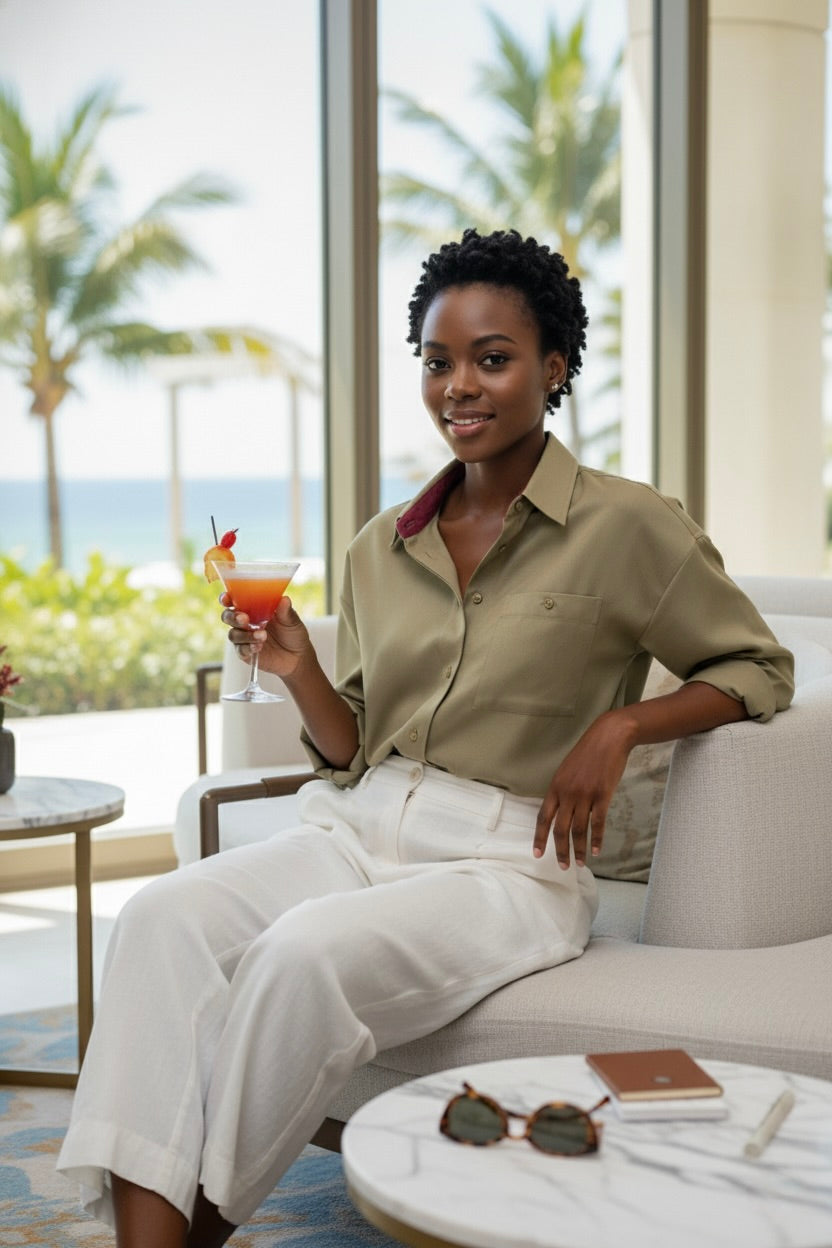 Khaki Regular Fit Womens Button Down Shirt