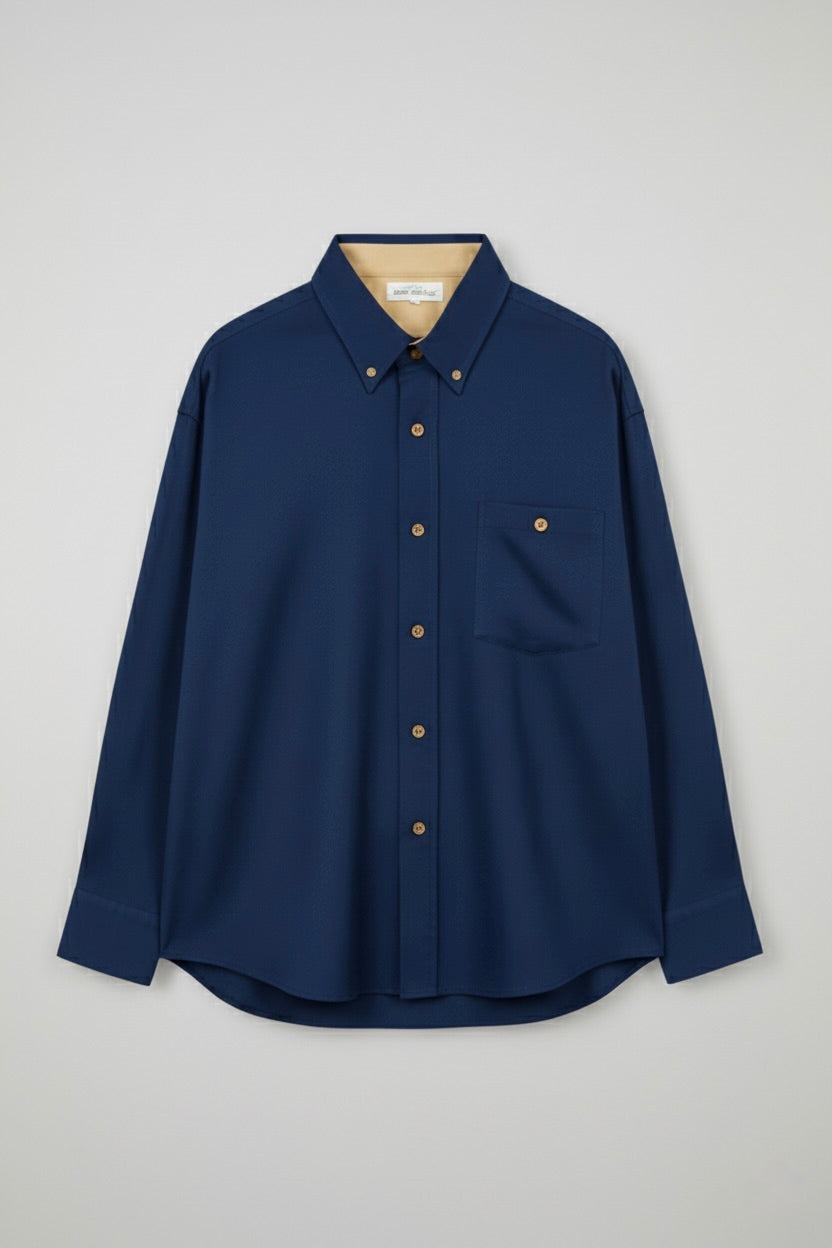 Navy Blue Regular Fit Womens Button Down Shirt