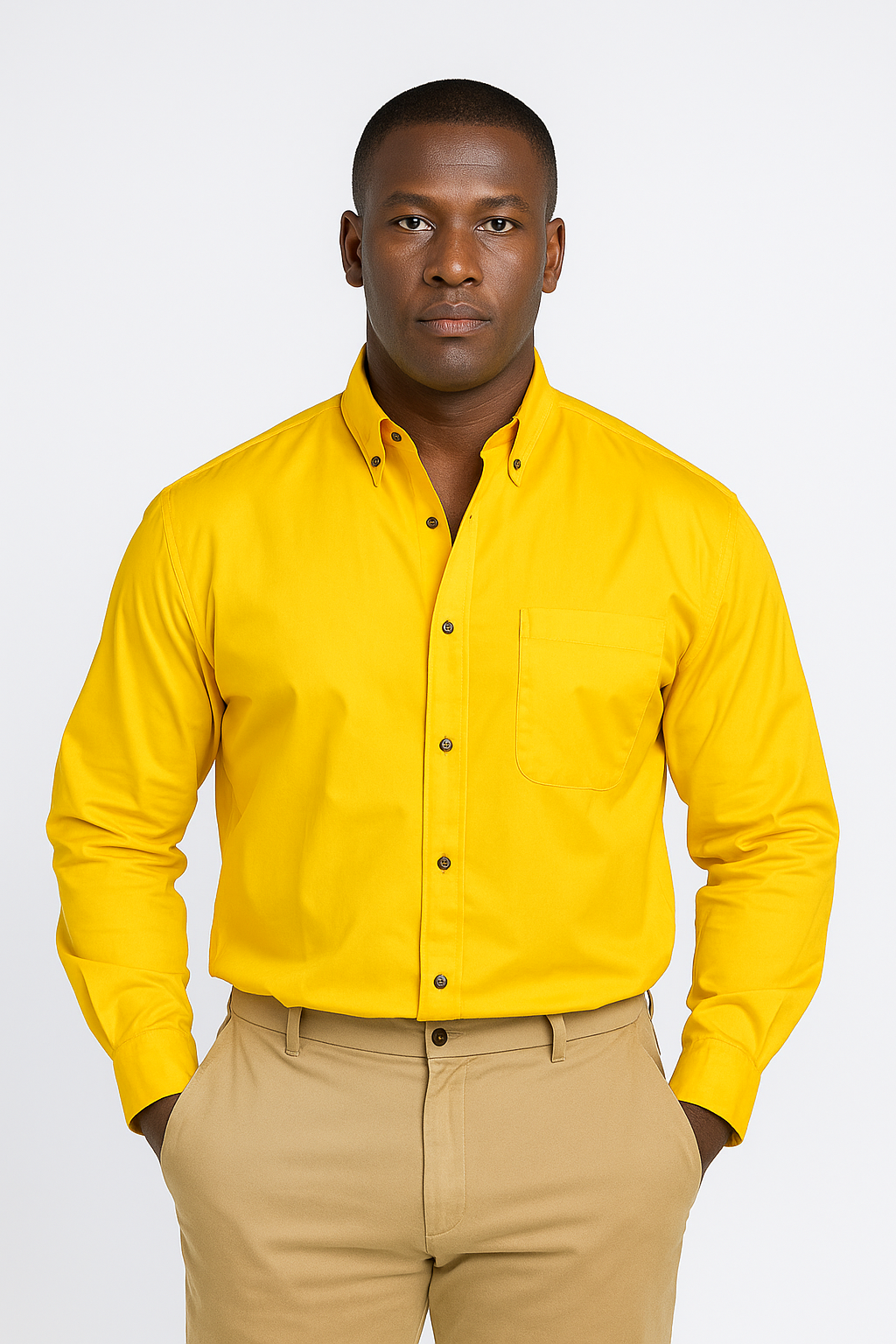 Yellow long sleeve button up shirt