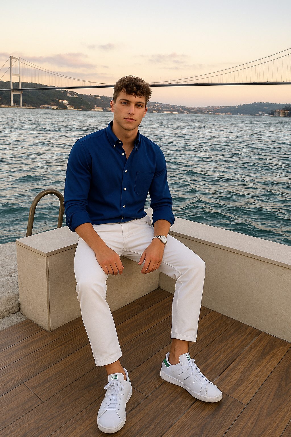 Navy Blue Regular Fit Mens Button Down Shirt