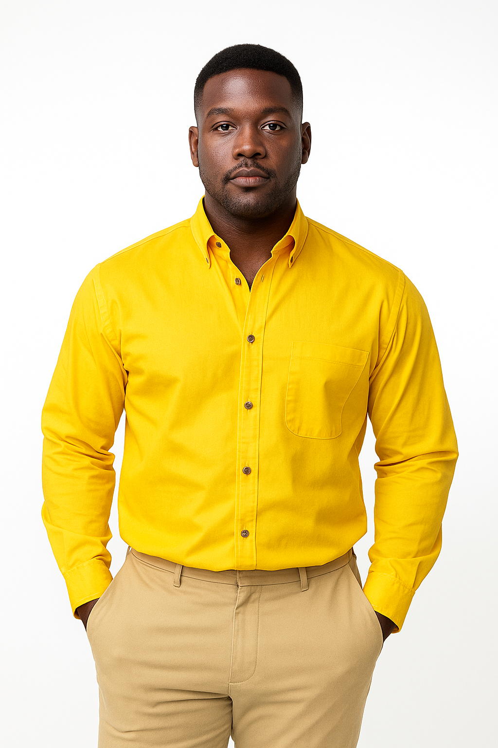 Yellow long sleeve button up shirt